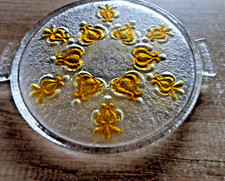 Original Walther Glas Tortenplatte Kuchenplatte mit Griff, gelb, vintage