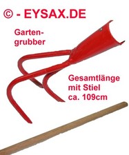 klein Grubber Rechen Gartengrubber Gartenhacke Rot kurzer Holzstiel nur ca.1,1m