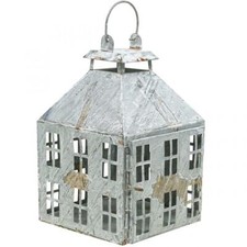 Vintage Deko-Laterne Metall Weiß Rost-Optik Lichthaus Kerzenhalter H35cm