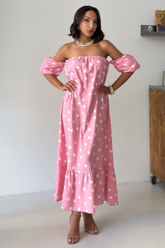 Polka dot maxi kleid rosa - polka,