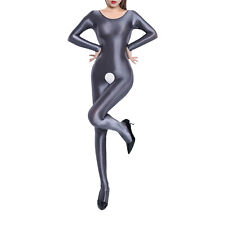 DE Damen Overall Einteilr Bodysuit Glänzend Catsuit Body mit Schrittöffnung