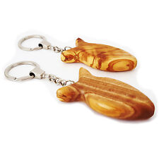 2 Stück Set Holz Fisch Schlüsselanhänger Glauben Gott Olivenholz Holzanhänger