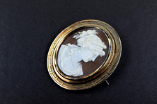 antike Brosche Silber verg. mit Muschelkamee Damenbüste reiner Jugendstil um1900