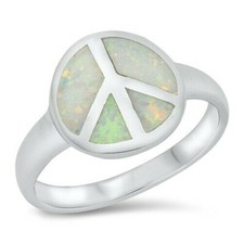 Peace Zeichen Ring echt Sterling Silber 925 weißer Opal Gesichtshöhe 12 mm Größe 7