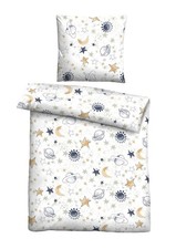 biberna Kinder Feinbiber- Bettwäsche Weltall 135x200cm 100% Baumwolle