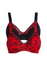 Neu 2er Pack BH Gr. (95) B Rot Schwarz Baumwoll-Bra Oberteil Dessous