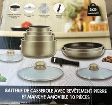 10-teilig Set Kochgeschirr Steinbeschichtung Abnehmbarer Griff NEU