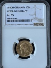 Hessen-Darmstadt 10 Mark 1880 Kaiserreich Goldmünze NGC AU55 Vorzüglich VZ