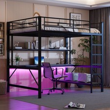 Hochbett Eisenbett Kinder- Jugendbett 140x200cm mit Schreibtisch & Regal Schwarz