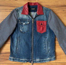 100%ORIG DSQUARED RED LEDER/SEIDE DETAILS JEANS JACKE GR.50 S/S 15 S74AM00491