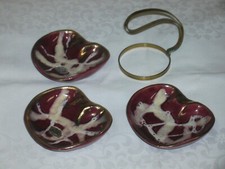 Jasba Keramik 3er Set Aschenbecher N° 423 Goldrand, stapelbar mit Halter