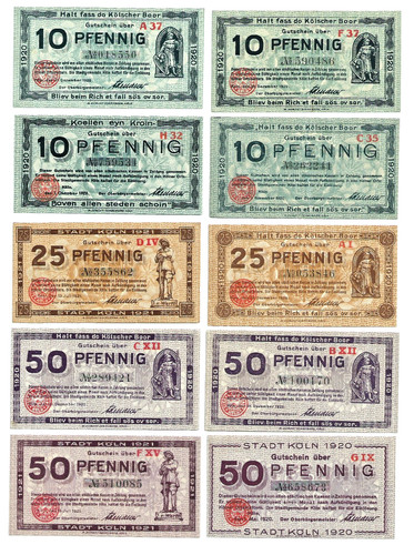 Notgeldscheine köln 4x10pf - notgeldscheine,, köln,