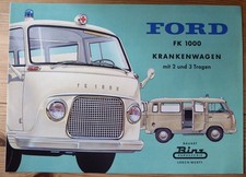 Vintage Ford FK 1000 Krankenwagen mit 2  und 3 Tragen Prospekt 4 Seiten