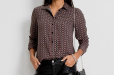 FRAUENBLUSE im HEMD-LOOK NEU! Gr. 36 38 40 42 44 46 50 GRAFIK DRUCK + KENTKRAGEN