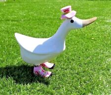 Laufente mit Zylinder + Pumps  20 cm,  Ente pretty in pink - Look Teak Holz Ente