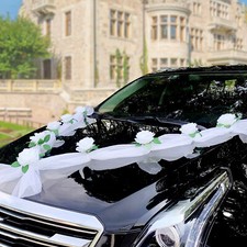 2x Hochzeit Autodeko Brautauto Schmuck Autodekoration Hochzeitsauto Weiß Rose