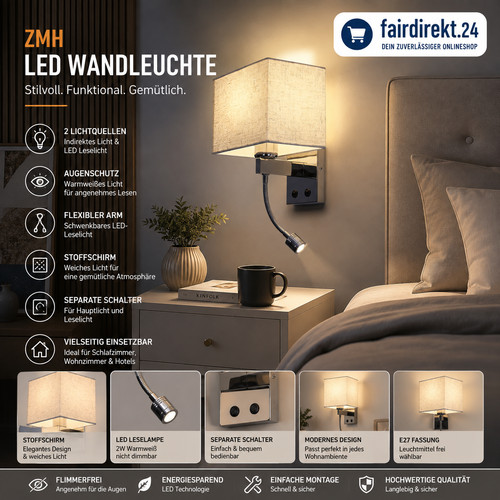 Zmh led wandleuchte leselampe - zmh,
