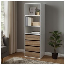 Schrank mit 4 Schubladen und 3 offenen Fächern Weiß/Sonoma Highboard Standregal