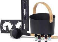 Saunazubehör-Set Saunaset 9-tlg. Aufgusskübel Kelle Bambusgriff Klimamesser Duft