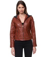 Tazzio Lederjacke Damen Echtleder Jacke Kapuze Übergangsjacke Leder Mantel Parka