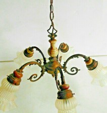 Deckenlampe 5 Leuchten Kolonialstil Hängeleuchte Vintage Holz Metall Glas (12)