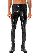 Herren Lederhose Skinny Leggings Reißverschluss im Schritt Kunstleder Lange Hose