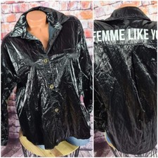 BLUSE Hemd Jacke Glanz Wet Look Vinyl Italy Schriftzug SCHWARZ 36 38 40 42