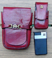 AIGNER LEDER ZIGARETTENETUI - FEUERZEUGETUI - BRAUN FEUERZEUG VINTAGE 70ZIGER