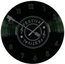 Wanduhr "Schallplatte-Festival" Vinyl CD LP Pop Musik Glas Kneipe Club 34cm NEU