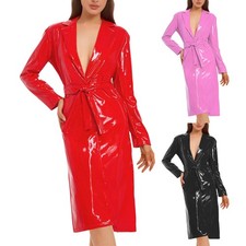 Damen Lack Leder Trenchcoat