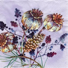 3 Lunch Servietten ~ Herbst Floral, Mohnkapseln, Holunder Beeren ~ 33x33