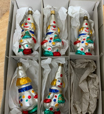 5er Set Antike Christbaumkugeln CLOWN Glas Ornament Vintage Weihnachtsschmuck