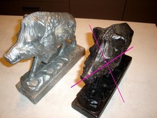 Keiler-Wildschwein-Suhler-Standfigur Metall-Guss, ca.1940 gr._Text lesen