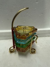 Vintage Aschenbecher Set Glas bunt 50er 60er Jahre Messing Halter Mid Century