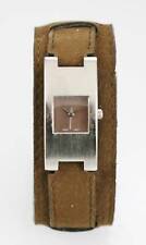 Uhr Damen Edelstahl Silber Braune Breit Leder Wasserdicht Batterie Quarz