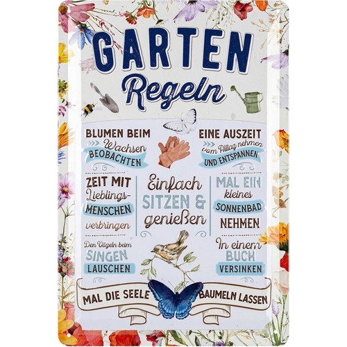 Retro blechschild gartenregeln - blechschild,