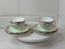 2 x Imperial Mintgrün 24k Gold Vergoldet Teetasse Untertasse und Teller Trios 