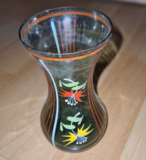 antike Vase Glas grün handbemalt Blumenmuster wunderschön Dachbodenfund