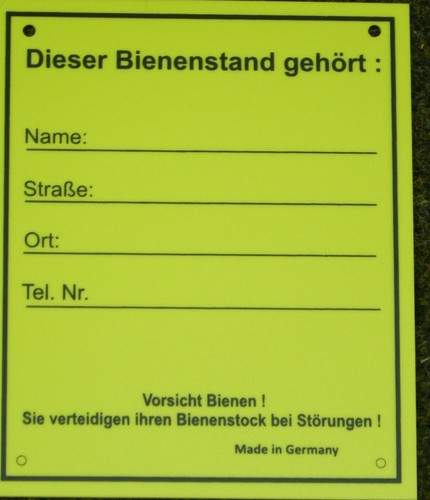 Schild bienenstand - schild, f.