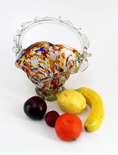 Murano Glasschale Obst Schale Bonboniere Henkelschale Vintage 60er mit Kunstobst