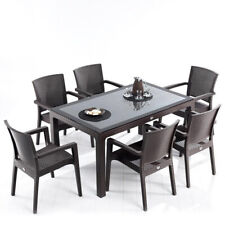 Garten Terrassen Möbel Set Glasplatte Tisch Stühle Indoor Outdoor Rattan Optik
