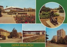 10-C019 Ansichtskarte Gera-Bieblach Wismut-Gaststätte Kaufhalle Plattenbau DDR