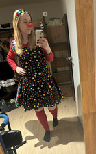 Damen Kostüm Clown Kleid Größe M 38 mit Petticoat, Perücke,Armband,Clownsnase,