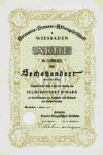 Germania Brauerei AG 1952 Wiesbaden Eltville Henninger 600 DM Schmuckaktie DEKO