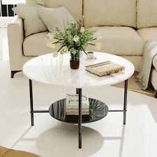 Couchtisch Beistelltisch Keramik Kaffetisch hochglanz Sofatisch mit 2 Ebene 80cm