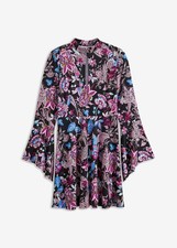 Kleid mit Cut-Out Gr. 36/38 Schwarz Pink Blau Geblümt Damen Langarmkleid Neu*