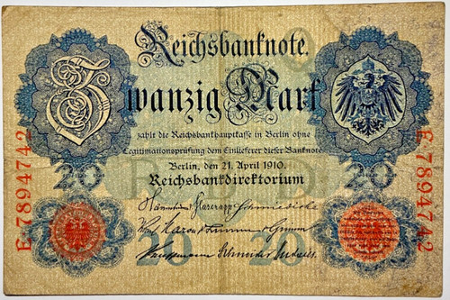 Deutsches reich mark 1910 - reich, 20