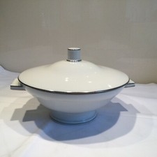 Suppenschüssel Gemüse Terrine  Schale Limoges Silberrand Porzellan Art Deco Weiß