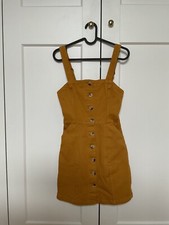 H&M Damen Latzkleid Gr. 32 Senfgelb Baumwolle Elasthan Neu Mit Etikett