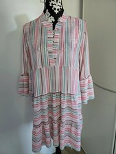 Made in Italy Minikleid Bluse Pastell Streifen Volant Baumwolle Elasthan